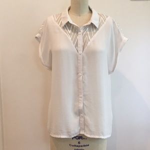 H&M white with sheer detailing short sleeve top